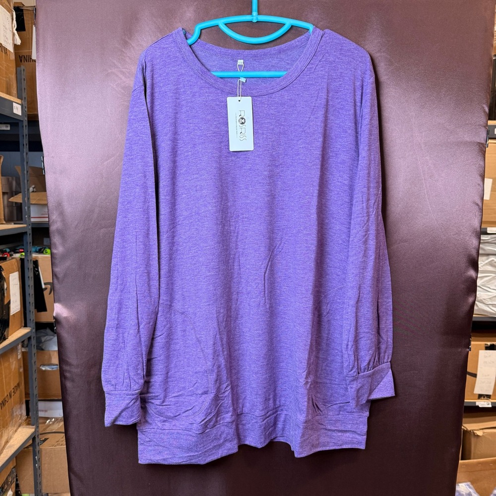 ROSRISS Women's Plus Size 18W Long Sleeve Sweatshirt Pullover Pocket Shirt Top